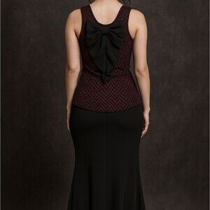 Y2K VTG The Buckle DayTrip Womens S Sparkle Top USA Deep Red Black Bow Babydoll